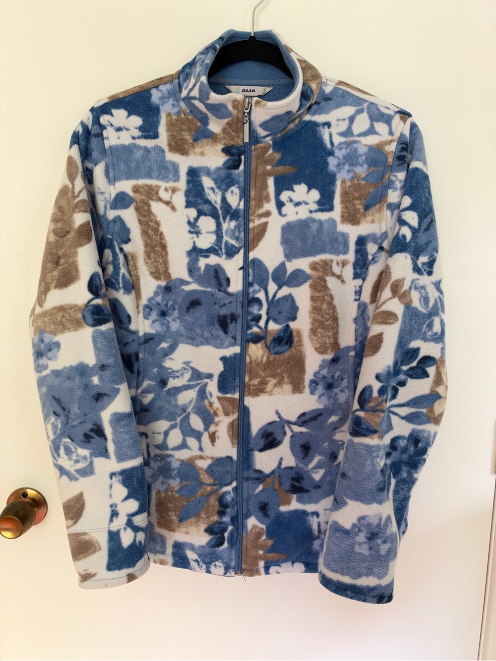 Vintage Alia Blue Floral Fleece Zip Jacket
